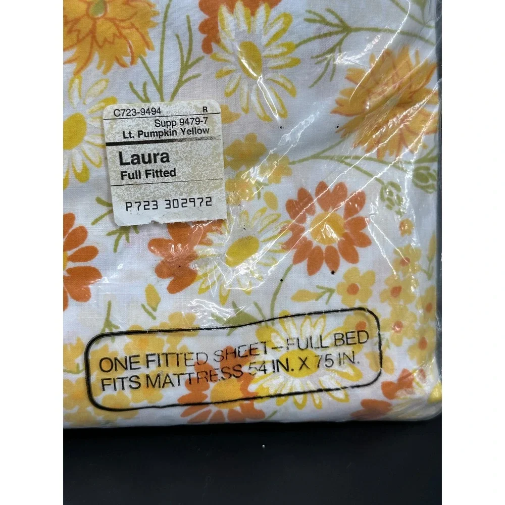 Vintage Floral Fitted Sheet Full Yellow Orange Daisy Percale Retro‎ Bedding